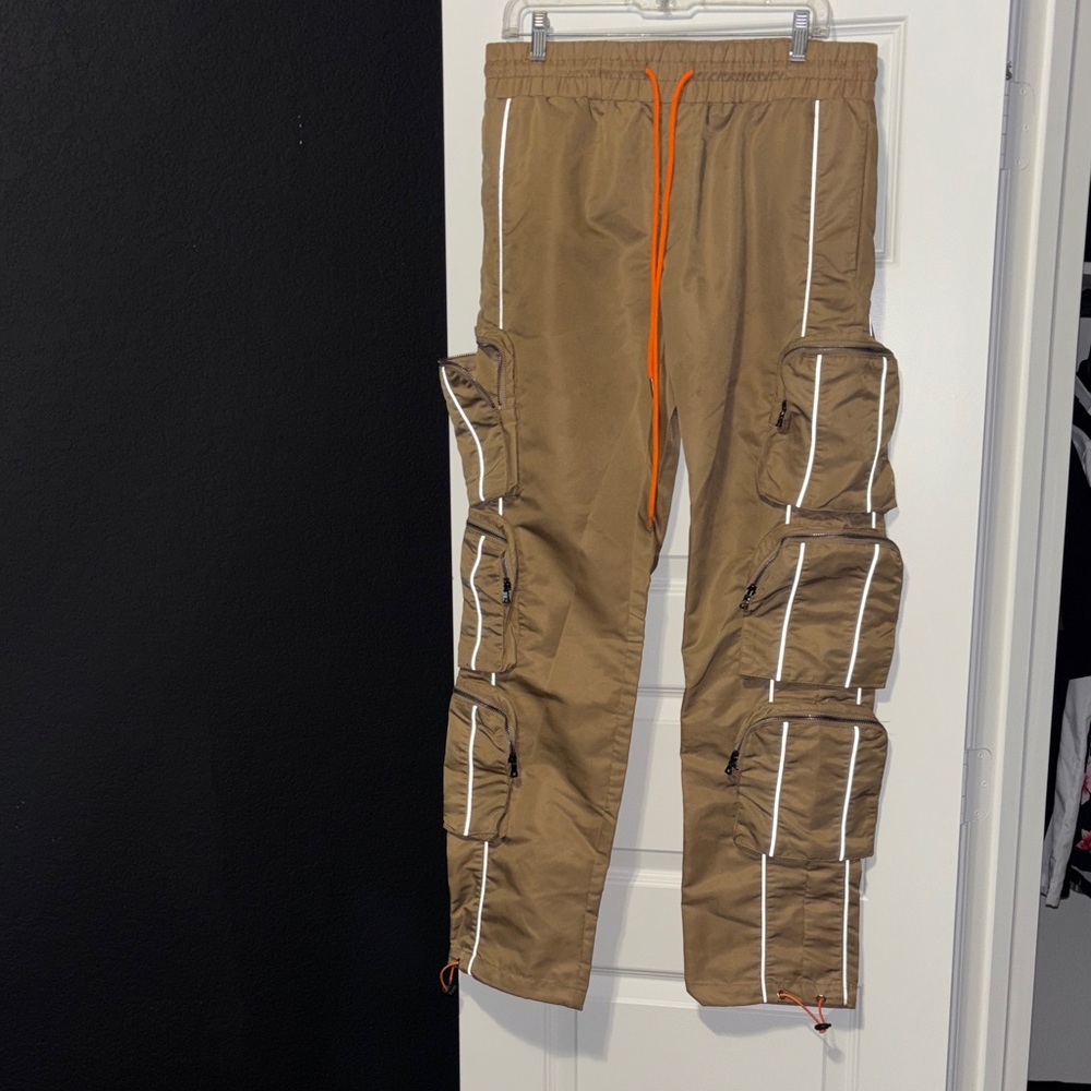 Men's Cargo Pants with Orange Drawcord - Brown